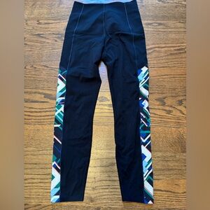 Sweaty Betty Black Power Leggings, 7/8 Length, with Geometric Side Panels, Small